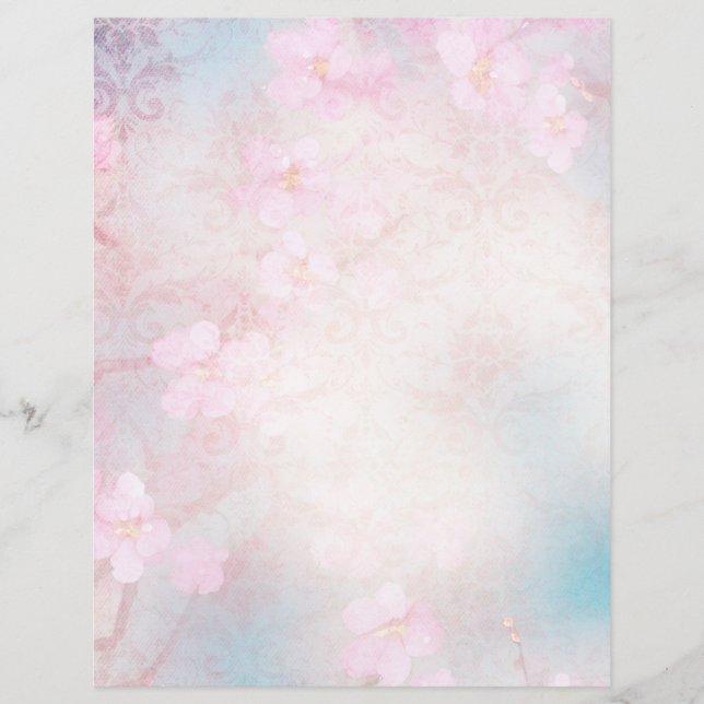 Lámina Floral rosa pálido y damasquera escrapbook efemera (Anverso)