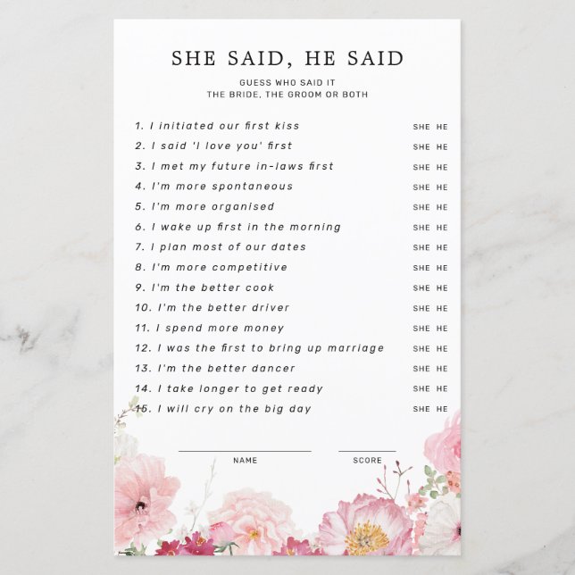 Lámina Floral Rosa Shower Bridal Dijo Que Dijo (Anverso)