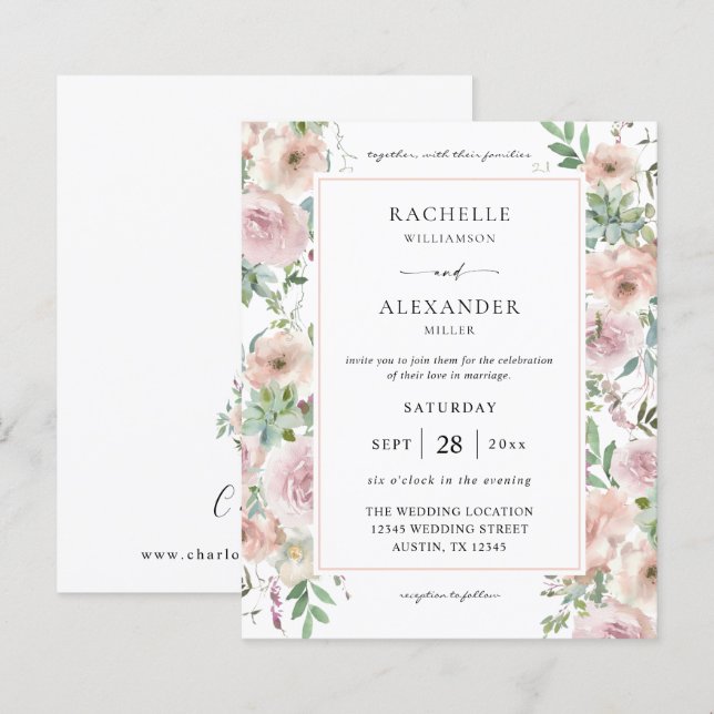 Lámina Floral rosa y Boda suculento de Rubor 2 (Anverso / Reverso)