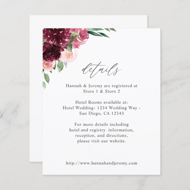 Lámina Floral rosa y borgoña 7 detalles (Anverso / Reverso)