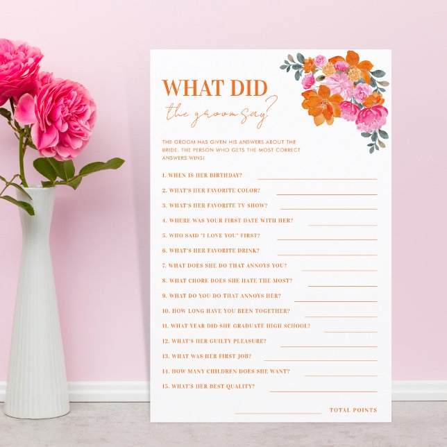 Lámina Floral rosa y Naranja ¿Qué hizo el juego Groom Say (Subido por el creador)