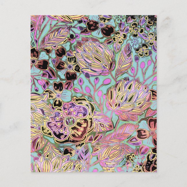 Lámina Floral rosa y verde azulada (Anverso)