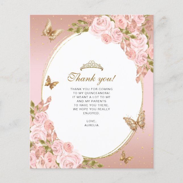 Lámina Floral Rubor Mariposa Rosa Quinceanera Foto (Anverso)