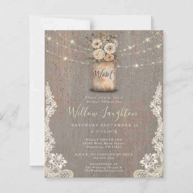 Lámina Floral Rustic String Light Bridal Shower Invite (Anverso)