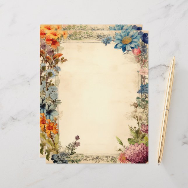 Lámina Floral Shabby Chic Junk Journal Papel antiguo (Anverso/Reverso In Situ)