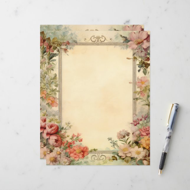 Lámina Floral Shabby Chic Junk Journal Papel de cosecha (Anverso/Reverso In Situ)