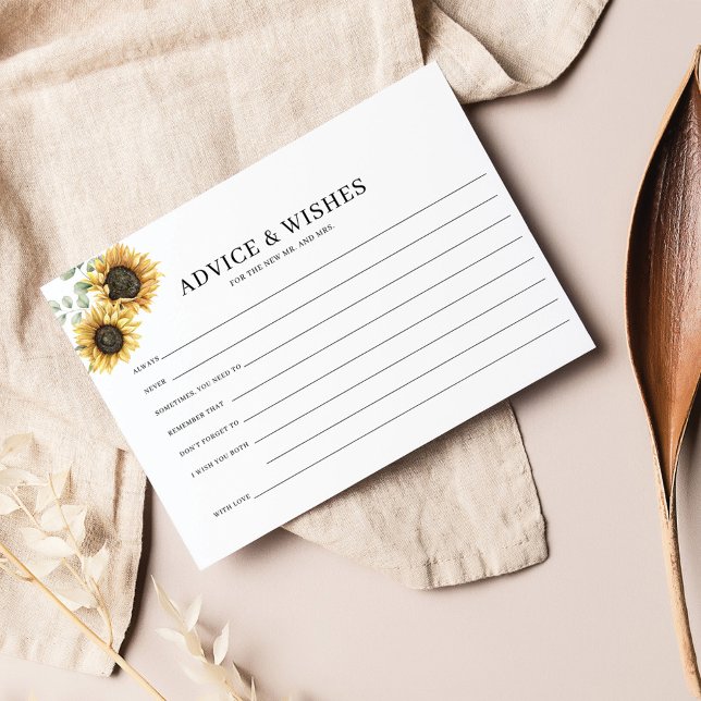 Lámina Floral Sunflower Greenery Parejas Boda Consejo (Sunflower Eucalyptus Wedding Advice and Wishes Card for Bride and Groom)