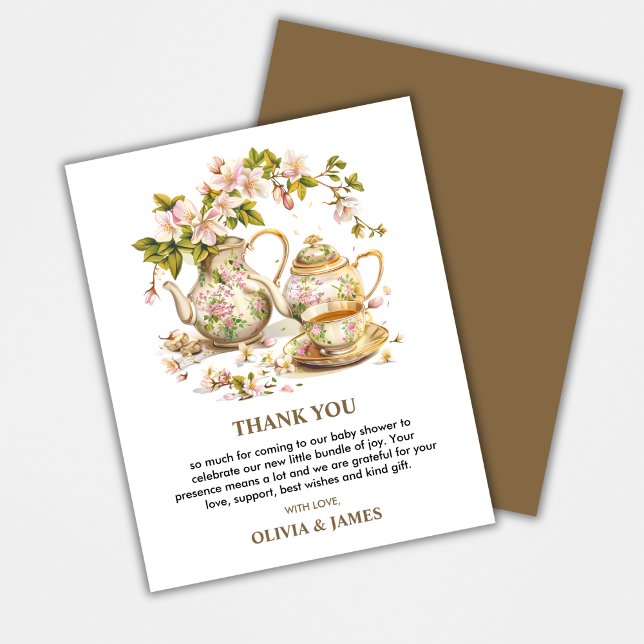 Lámina Floral Time for Tea Baby Shower Gracias Card (Time for Tea Spring Baby Shower Thank You Card | A Baby is Brewing Spring Baby Shower Thank You Card)