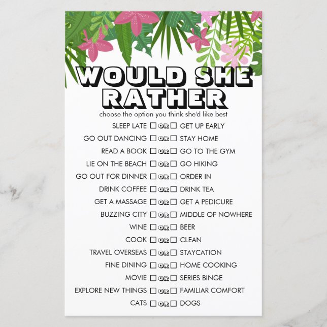 Lámina Floral tropical personalizable preferiría jugar (Anverso)