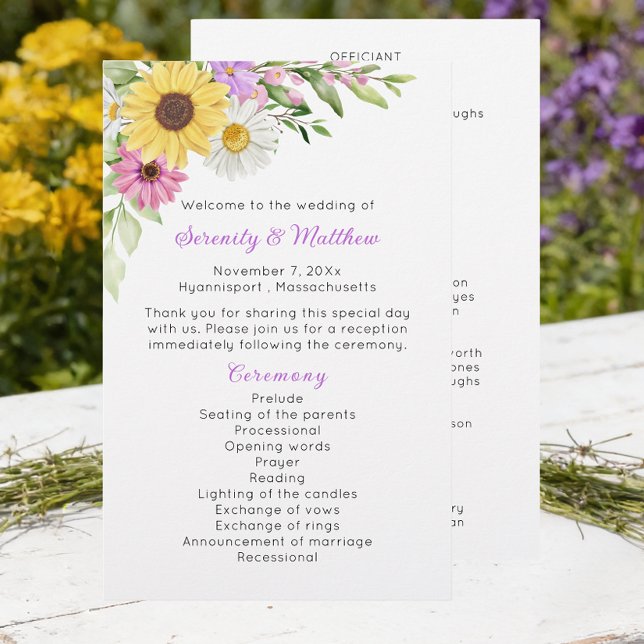 Lámina Floral Wildflower Sunflower Daisy Wedding Program (Subido por el creador)