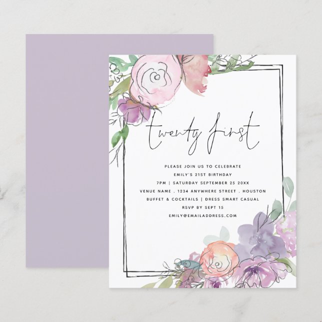 Lámina Florales de presupuesto Scribble Frame Invite Fies (Anverso / Reverso)