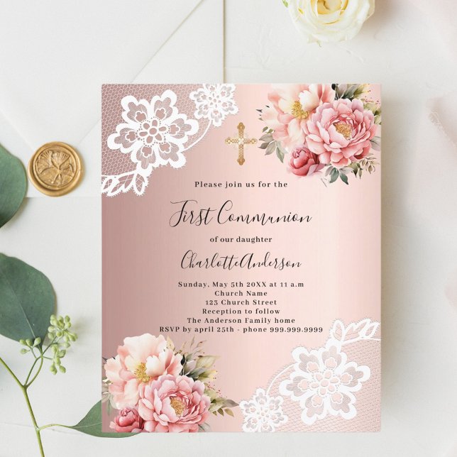 Lámina Florales rosados de oro Rosa Primera invitación de (Subido por el creador)