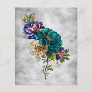 Lámina Florales Vintage Inspirados en Verde Azul Blanco y