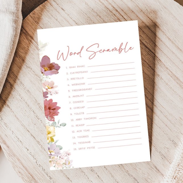 Lámina Florals Baby Bloom Baby Shower Word Scramble Game (Baby In Bloom Baby Shower Game)