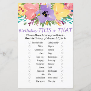 Lámina Flores acuarelas Cumpleaños de este o aquel juego