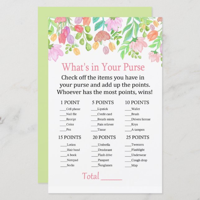 Lámina Flores acuarelas ¿Qué hay en tu juego? (Anverso / Reverso)