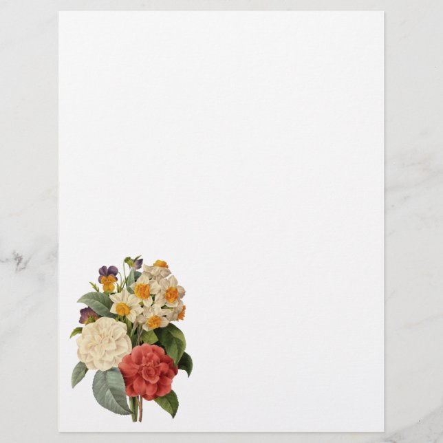 Lámina Flores antiguas, camelias y narcisos, Redoute (Anverso)