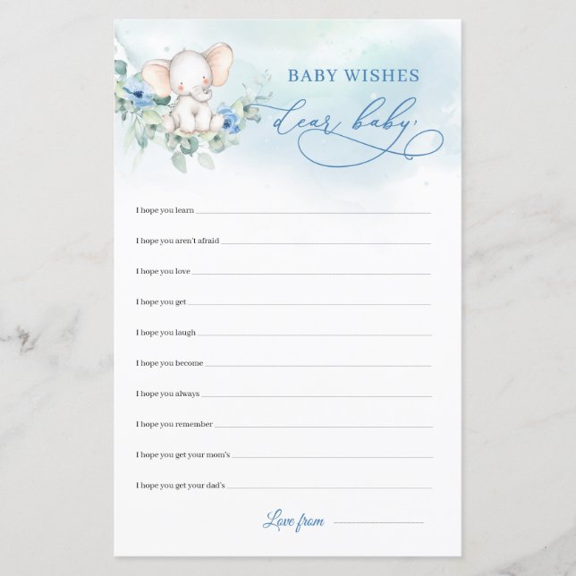 Lámina Flores azules de boho de los elefantes lindos Quer (Anverso)