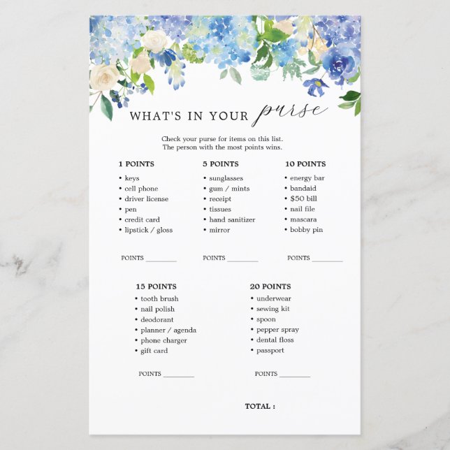 Lámina Flores azules Hydrangea ¿Qué hay en tu bolsillo? (Anverso)