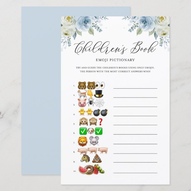 Lámina Flores Azules Niños Libro Emoji Juego de Baby Show (Anverso / Reverso)