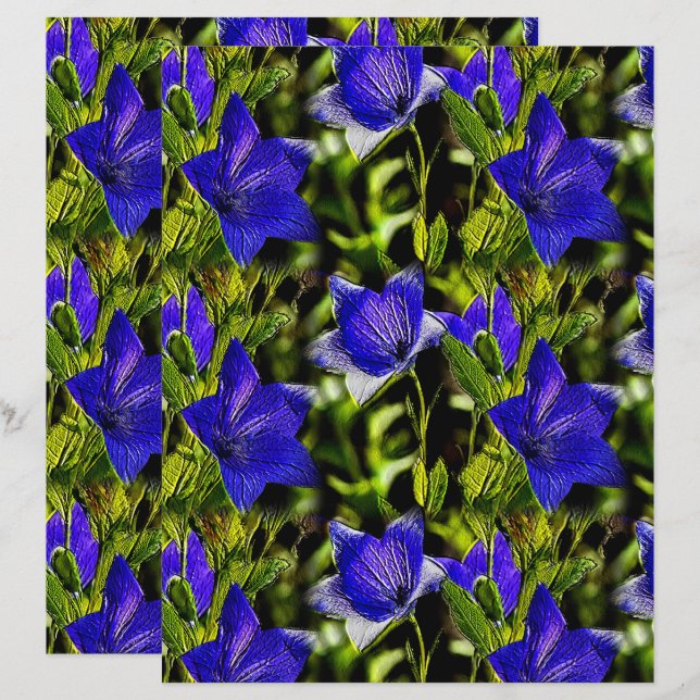 Lámina Flores Azules Patrón de Naturaleza Scrapbook (Anverso / Reverso)