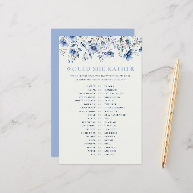 Lámina Flores Azules Prefiere Un Juego De Baby Shower (Anverso/Reverso In Situ)