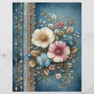 Lámina Flores Azules Verdeazulado Papel de Cuaderno de Re