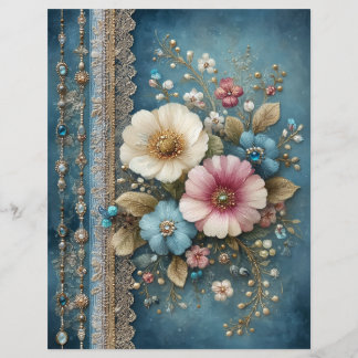 Lámina Flores Azules Verdeazulado Papel de Cuaderno de Re