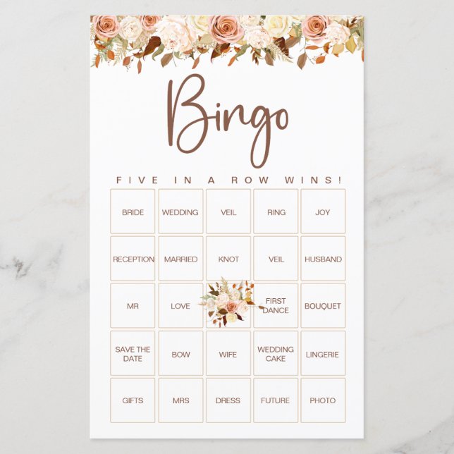 Lámina Flores Boho de Otoño | Juego de Bingo Nupcial (Anverso)