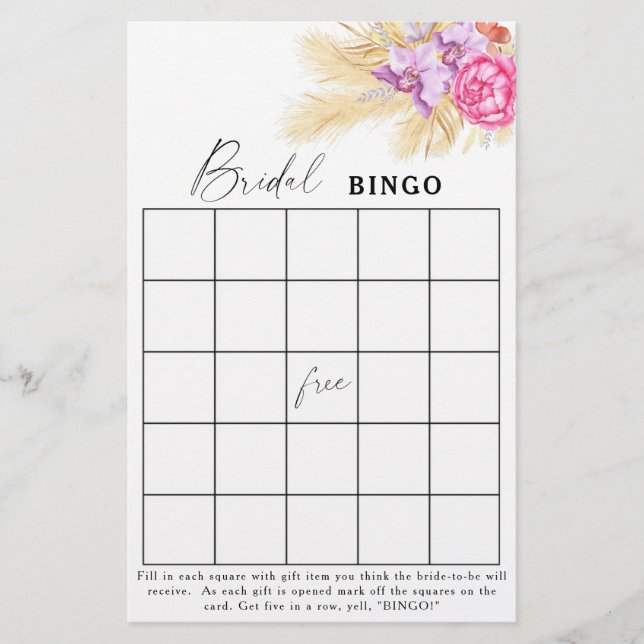Lámina flores boho - juego de bingo de ducha de novia (Anverso)