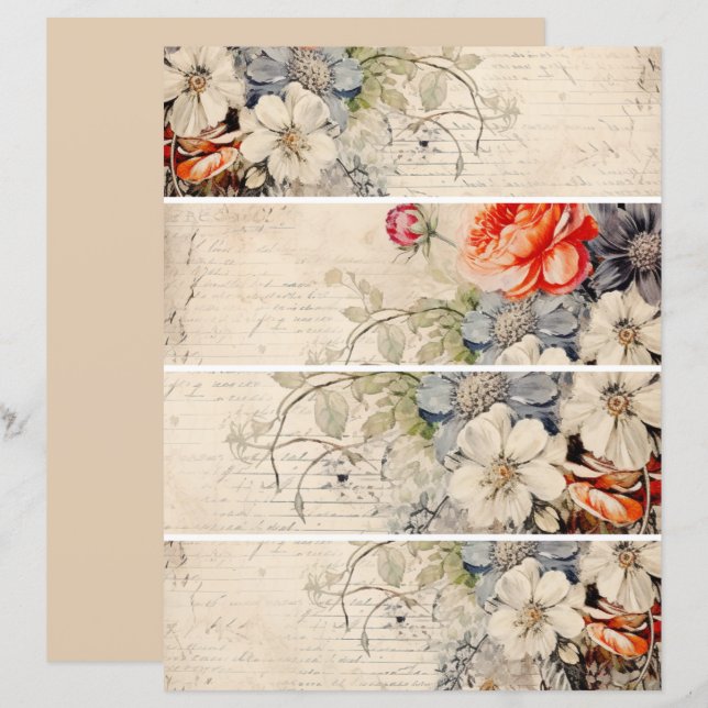 Lámina Flores Collage vintage 1 (Anverso / Reverso)