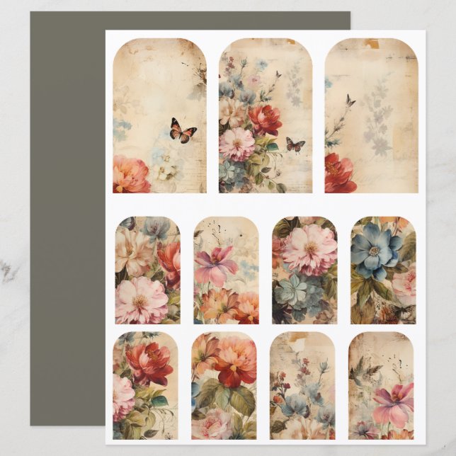 Lámina Flores Collage vintage 2 (Anverso / Reverso)