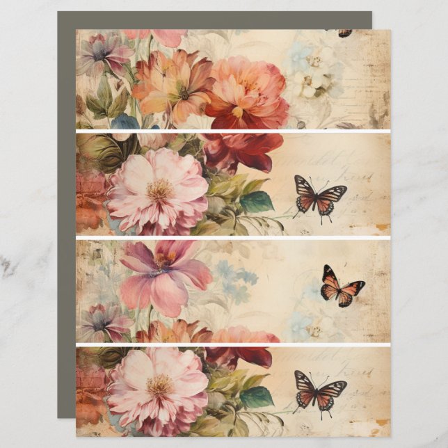 Lámina Flores Collage vintage 2 (Anverso / Reverso)