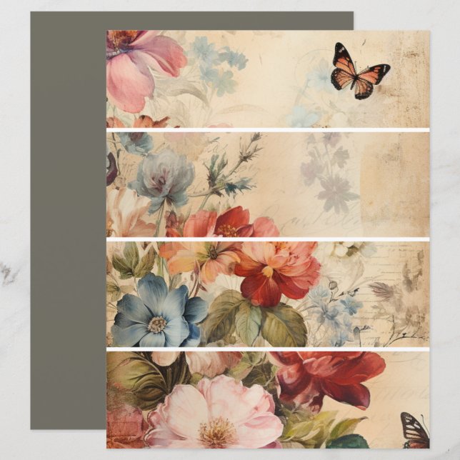 Lámina Flores Collage vintage 2 (Anverso / Reverso)