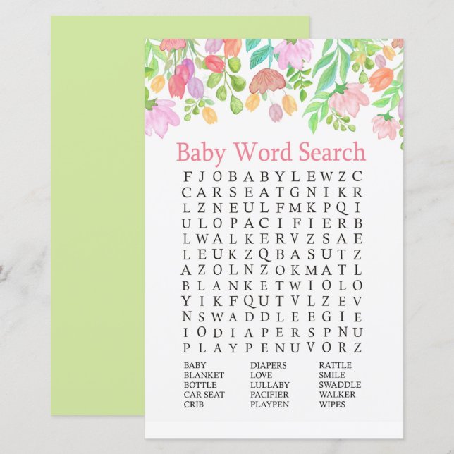 Lámina Flores de agua Juego de búsqueda de palabras Baby  (Anverso / Reverso)