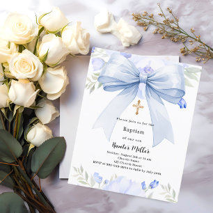 Lámina Flores de arco azul niño Invitación al bautismo