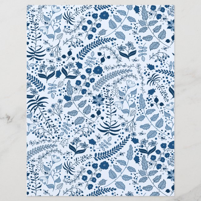 Lámina Flores de boho en papel azul clásico (Anverso)