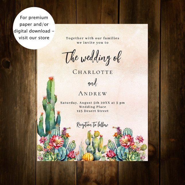 Lámina Flores de cactus invitación a la boda con presupue (Subido por el creador)