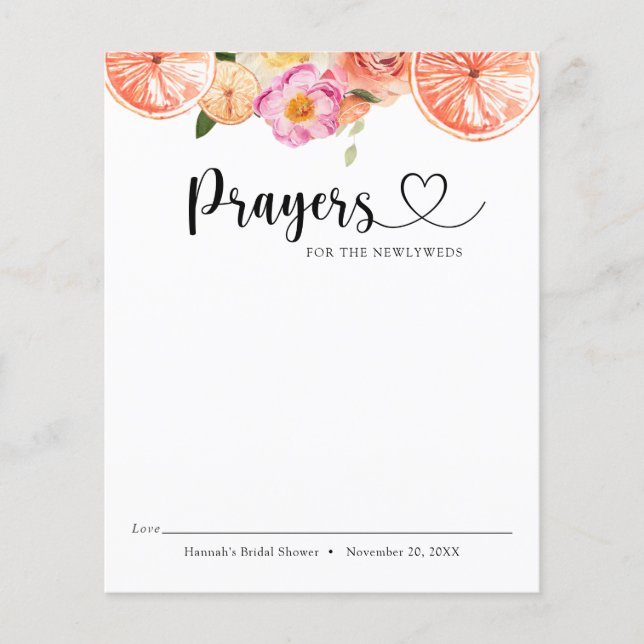 Lámina Flores de cítricos rosas oraciones para recién cas (Anverso)