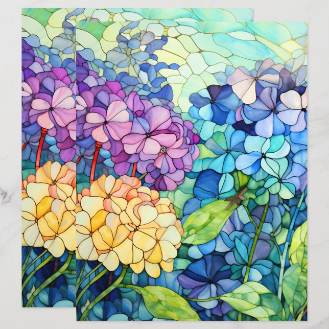 Lámina Flores de hortensias de vidrio tintado decoupage t (Anverso / Reverso)