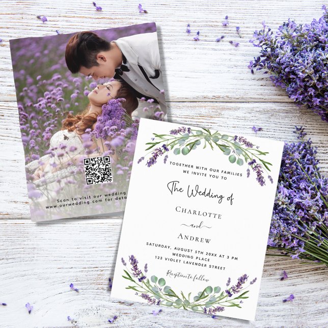 Lámina Flores de lavanda foto boda de presupuesto QR RSVP (Subido por el creador)