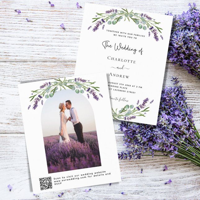 Lámina Flores de lavanda foto de arco QR RSVP boda de pre (Subido por el creador)