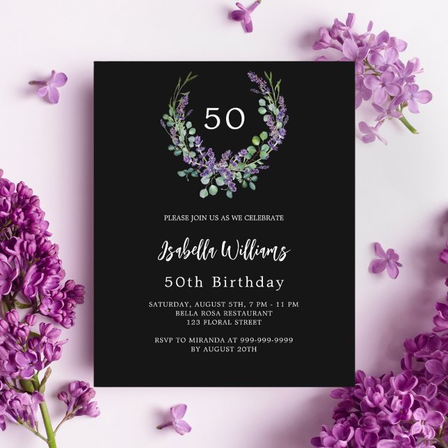 Lámina Flores de lavanda negra invitación para cumpleaños (Subido por el creador)