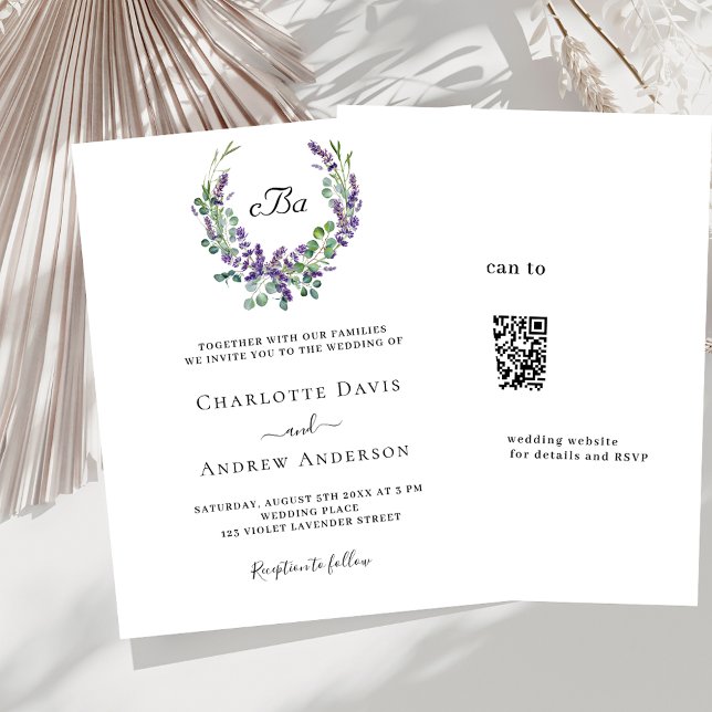 Lámina Flores de lavanda simples QR RSVP boda de presupue (Subido por el creador)