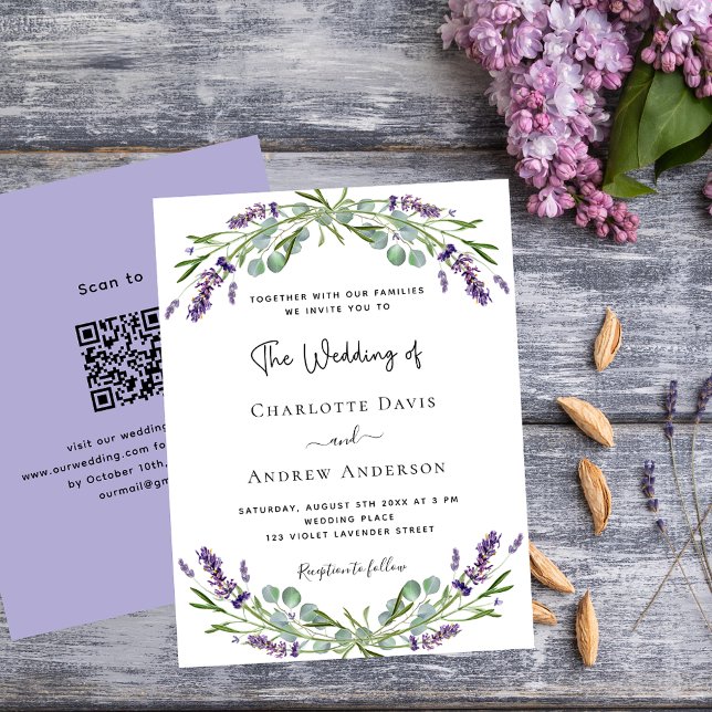 Lámina Flores de Lavender QR Invitación a matrimonio pres (Subido por el creador)