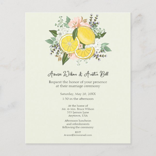 Lámina Flores de lémones e invitación a la boda de la veg (Anverso)