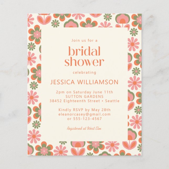 Lámina Flores de los años 70 del Boho presupuestal ducha  (Anverso)