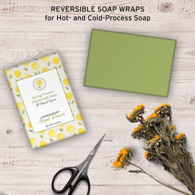 Lámina Flores de manantial amarillo acuarela 💛 envoltura (Watercolor Yellow Spring Flowers 💛💐 Soap Wraps ➡No Minimum Orders; Customize On Screen Now
)