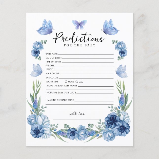 Lámina Flores de mariposa azul predicción juego de bebé (Anverso)