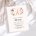 Lámina Flores de melocotón rosado invitación al presupues<br><div class="desc">Una invitación moderna, elegante y glamurosa para una fiesta de cumpleaños número 60. Un fondo color melocotón. Decorado con números forales en falso oro y rosa. El nombre está escrito con una escritura de estilo con letras a mano moderna. Personalice y agregue los detalles de su fiesta. 1 hoja =...</div>